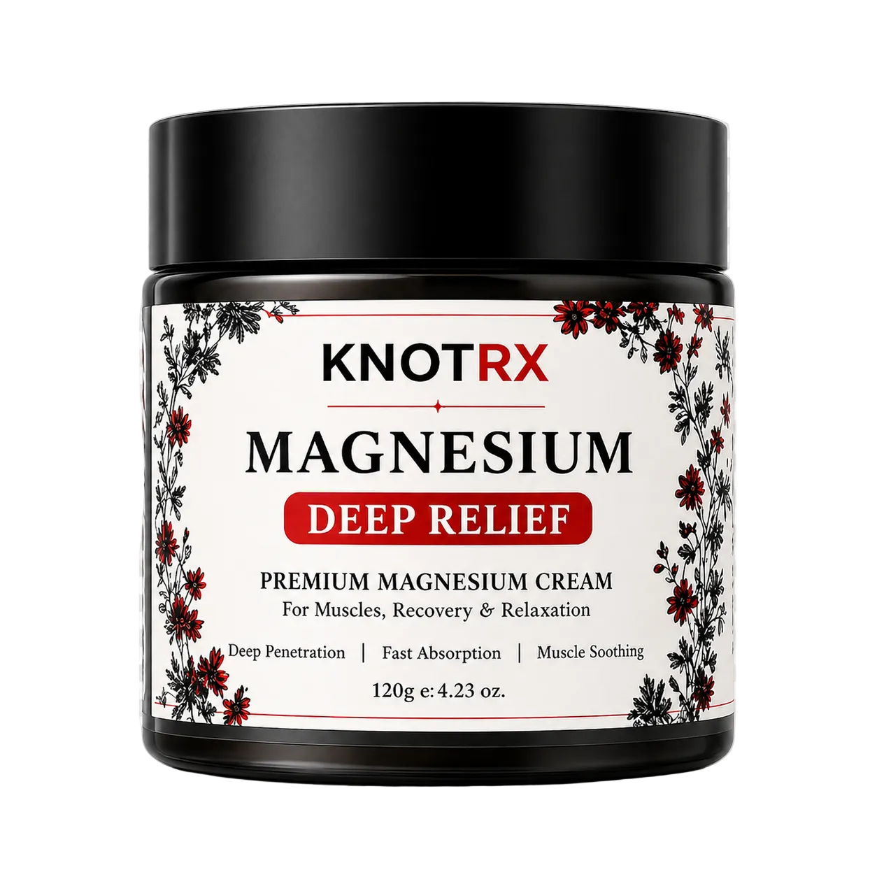 Knot RX Magnesium Deep Relief cream jar on a transparent background